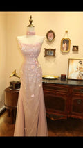 Pretty Mermaid Strapless Pink Tulle Applique Long Prom Dress,Party Dress,Formal Evening Dress GG4860