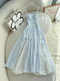 Unique A Line Spaghetti Straps Satin Lace Long Prom Dress,Party Dress,Formal Evening Dress GG4863