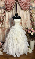 Sweet Ball Gown Strapless Satin Chiffon Ruffle Long Prom Dress,Wedding Dress,Formal Evening Dress GG4872