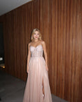 Pretty A Line Spaghetti Straps Tulle Sequin Slit Long Prom Dress,Party Dress,Formal Evening Dress GG4882