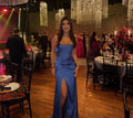 Classy Mermaid Strapless Satin Pleated Slit Long Prom Dress,Party Dress,Formal Evening Dress GG4884