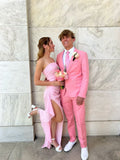 Chic Mermaid Strapless Pink Satin Pleated Slit Long Prom Dress,Party Dress,Formal Evening Dress GG4897