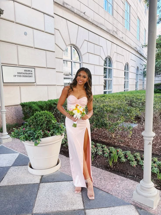 Light Pink Mermaid Sweetheart Satin Slit Long Prom Dress,Party Dress,Formal Evening Dress GG4900