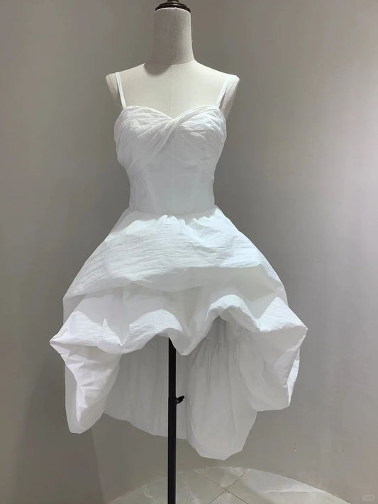 Princess Ball Gown White Spaghetti Straps Satin Short Homecoming Dress,Vacation Dress,Summer 17th Birthday Dress GG4918