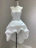 Princess Ball Gown White Spaghetti Straps Satin Short Homecoming Dress,Vacation Dress,Summer 17th Birthday Dress GG4918