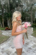 Gorgeous Mermaid Spaghetti Straps Pink Satin Beads Short Homecoming Dress,Vacation Dress,Summer 20th Birthday Dress GG4923