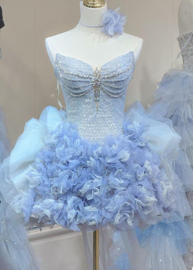 Sparkly Ball Gown Strapless Tulle Sequin Short Homecoming Dress,Vacation Dress,Summer 18th Birthday Dress GG4929