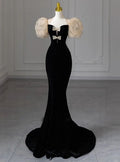 Gorgeous Black Mermaid Sweetheart Velvet Puffy Sleeve Long Prom Dress,Evening Dress GG492