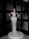 Sparkly Mermaid Strapless Sequin Beads Tassel Long Prom Dress,Party Dress,Formal Evening Dress GG4943