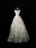 Princess A Line Strapless Tulle Sequin Long Prom Dress,Party Dress,Formal Evening Dress GG4945