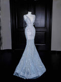 Pretty Mermaid V Neck Tulle Sequin Beads Long Prom Dress,Party Dress,Formal Evening Dress GG4953