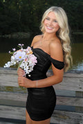 Black Bodycon Mermaid Off The Shoulder Satin Short Homecoming Dress,Vacation Dress,Summer 20th Birthday Dress GG4965