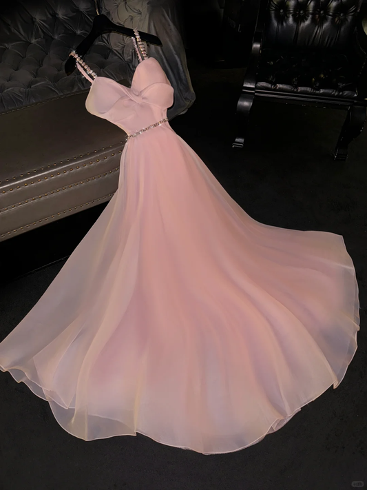 Princess A Line Beads Straps Chiffon Long Prom Dress,Party Dress,Formal Evening Dress GG4986
