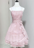 Sweet A Line Spaghetti Straps Pleated Chiffon Short Homecoming Dress,Vacation Dress,Summer 18th Birthday Dress GG4999