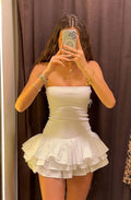Pretty A Line Strapless Satin Short Homecoming Dress,Vacation Dress,19th Birthday Dress GG5047