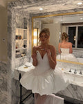 Unique Ball Gown Strapless Satin Short Homecoming Dress,Vacation Dress,19th Birthday Dress GG5048