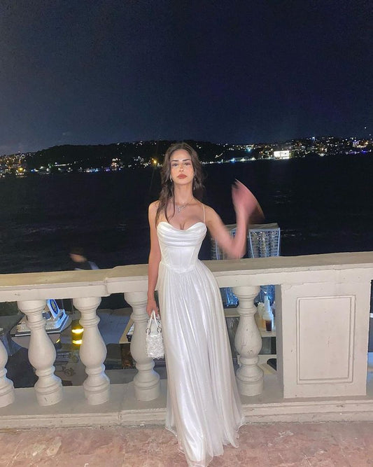 Sexy A Line Spaghetti Straps  Satin Tulle Long Prom Dress,Evening Dress GG5090