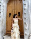 Princess A Line Strapless Tiered Satin Long Prom Dress,Evening Dress GG5097