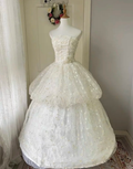 Pretty Ball Gown Strapless Tulle Lace Long Prom Dress,Evening Dress GG5125