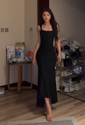 Sexy Mermaid Square Black Satin Long Prom Dress,Evening Dress GG5176