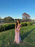 Lilac Mermaid Off The Shoulder Tulle Sequin Long Prom Dress,Evening Dress GG5202