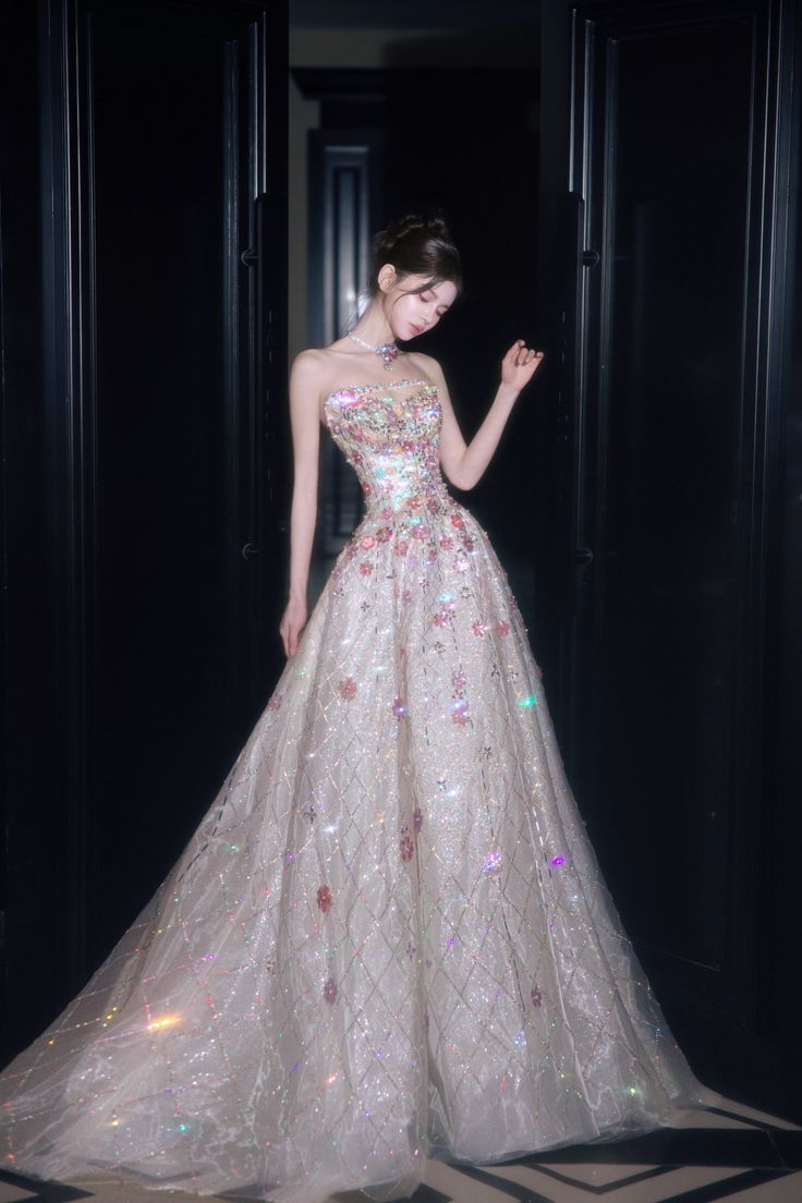 Pretty A Line Strapless Tulle Sequin Applique Long Prom Dress,Evening Dress GG5207