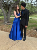 Royal Blue A Line Spaghetti Straps Satin Long Prom Dress,Evening Dress GG5224