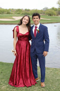 Charming Burgundy A Line Sweetheart Satin Long Prom Dress,Evening Dress GG5225