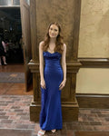 Navy Mermaid Spaghetti Straps Satin Slit Long Prom Dress,Evening Dress GG5246