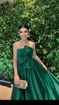Dark Green A Line Strapless Without Sleeves Long Prom Dress,Evening Dress GG5272