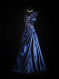 Classy Mermaid Navy Spaghetti Straps Satin Beaded Without Sleeves Long Prom Dress,Evening Dress GG5287