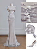 Classy Mermaid Strapless Satin Tulle Without Sleeves Long Prom Dress,Evening Dress GG5309