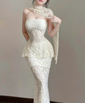Chic Mermaid Strapless Lace Without Sleeves Long Prom Dress,Evening Dress GG5310