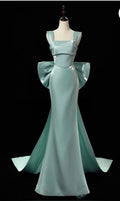 Tiffany Blue Mermaid Square Satin Back With Bow Without Sleeves Long Prom Dress,Evening Dress GG5340