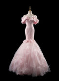Pretty Pink Mermaid Off The Shoulder Tulle Without Sleeves Long Prom Dress,Evening Dress GG5360