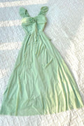 Elegant A Line Ruffle Spaghetti Straps Sage Chiffon Without Sleeves Long Prom Dress,Evening Dress GG5363
