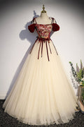 Chic A Line Champagne Tulle Spaghetti Straps Long Prom Dress,Evening Dress GG539