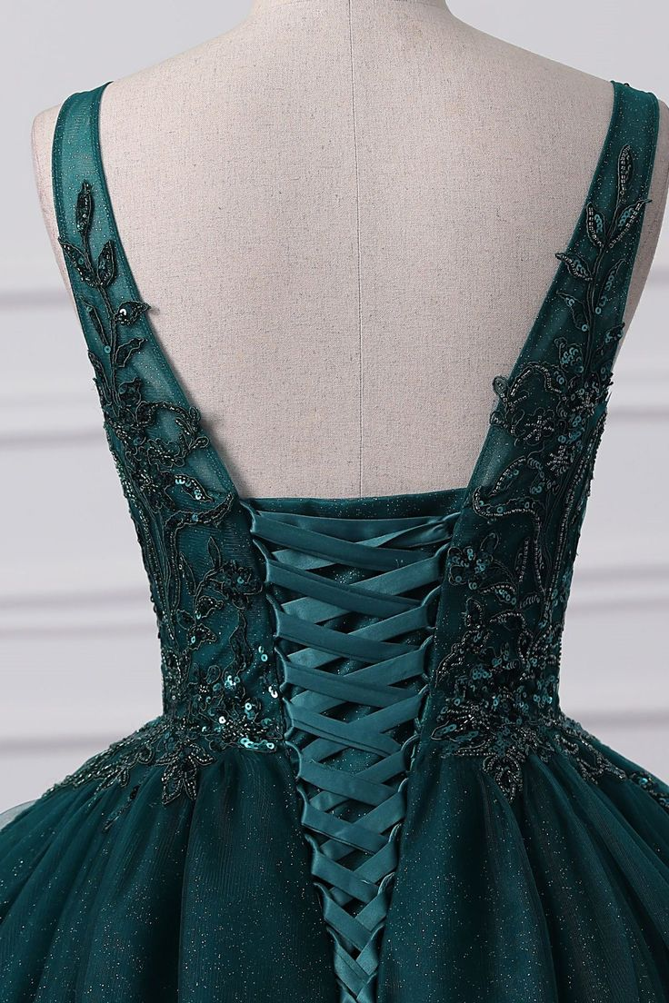 Ball Gown V Neck Tulle Sequin Lace Without Sleeves Long Prom Dress,Evening Dress GG5407