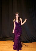 Charming Shiny Grape Mermaid V Neck Sequin Without Sleeves Long Prom Dress,Evening Dress GG5478