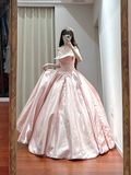 Pretty Pink Ball Gown Strapless Satin Sequin Without Sleeves Long Prom Dress,Evening Dress GG5482