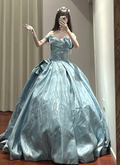 Pretty Ball Gown Off The Shoulder Satin Without Sleeves Long Prom Dress,Evening Dress GG5488