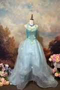 Chic Ball Gown Halter Satin Chiffon Applique Without Sleeves Long Prom Dress,Evening Dress GG5514
