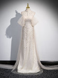 Graceful Mermaid Halter Champagne Tulle Sequin Long Prom Dress,Evening Dress GG554