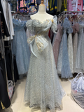Gorgeous A Line Off The Shoulder Tulle Sequin Beaded Without Sleeves Long Prom Dress,Evening Dress GG5556