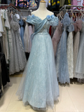 Pretty A Line Off The Shoulder Tulle Sequin Without Sleeves Long Prom Dress,Evening Dress GG5557