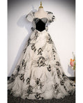 Ink Painting A Line Sweetheart Tulle Short Bubble Sleeves Long Prom Dress,Evening Dress GG559