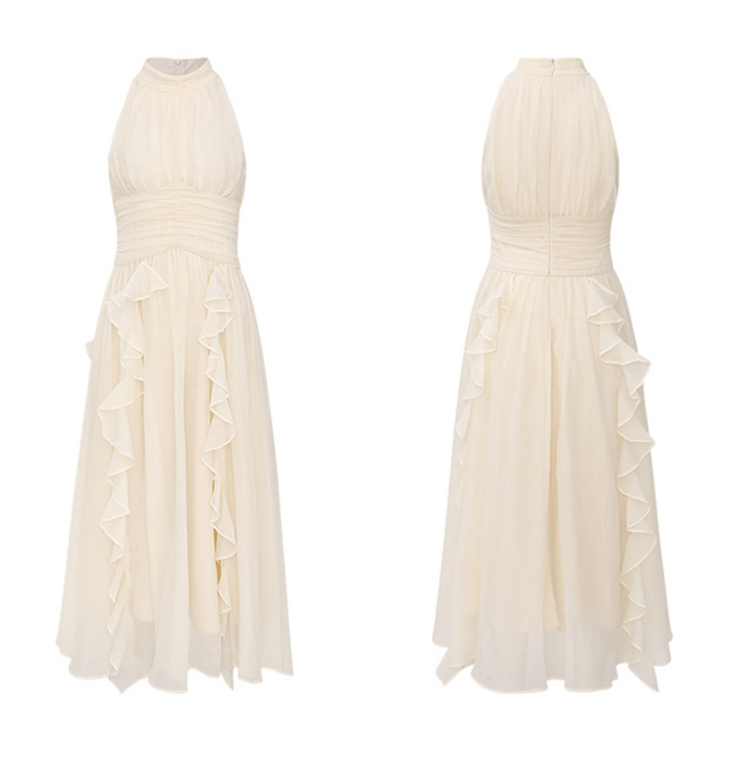 Pretty A Line Halter Ruffle Chiffon Without Sleeves Long Prom Dress,Evening Dress GG5595