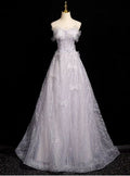 Elegant A Line Off The Shoulder Light Purple Tulle Bow Long Prom Dress,Evening Dress GG561