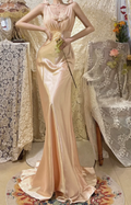 Pretty Mermaid V Neck Satin Chiffon Without Sleeves Long Prom Dress,Evening Dress GG5619