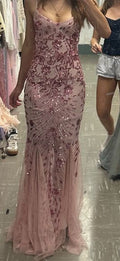 Charming Mermaid Spaghetti Straps Tulle Sequin Without Sleeves Long Prom Dress,Evening Dress GG5624